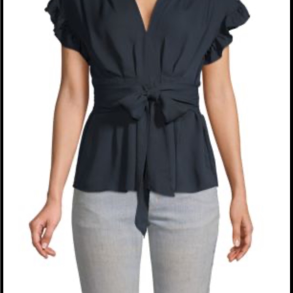 Max Studio Women's Navy Ruffle Sleeve Top L